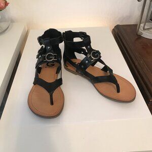 Guess Gladiator Sandals Flat Black Size 8 GG Martin